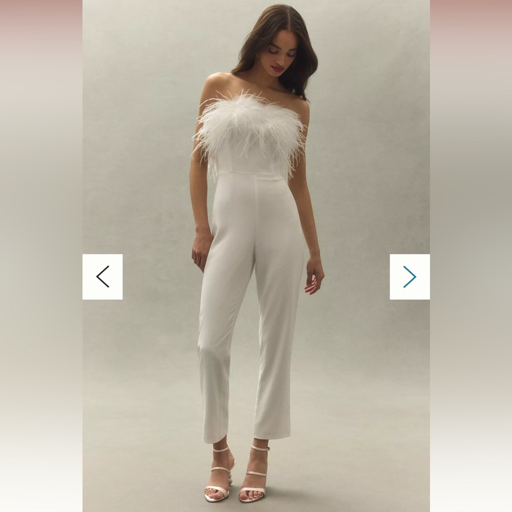 Anthropologie white feather jumpsuit